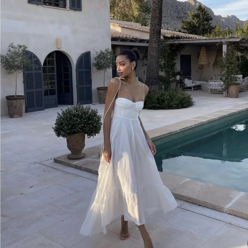 Zara White Strapless Midi Dress - Picture 4 of 15